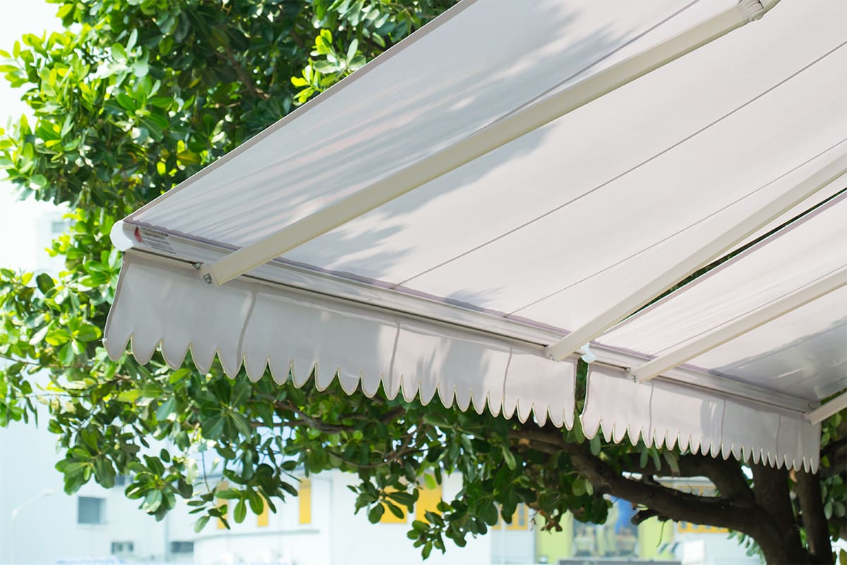 Close up detail of underside of retractable awning