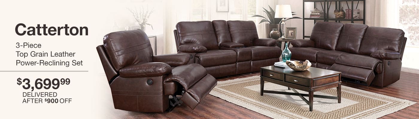 catterton 3piece top grain leather powerreclining set 369999 delivered after 900 off furniture images t94 furniture