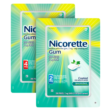 Nicorette Quit Smoking Aid 2mg or 4mg, Spearmint Burst Gum, 200 Pieces Nicorette Quit Smoking Aid 2mg or 4mg, Spearmint Burst Gum, 200 Pieces