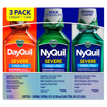 Vicks Severe DayQuil and NyQuil Cough, Cold and Flu Relief, 36 oz Liquid Vicks Severe DayQuil and NyQuil Cough, Cold and Flu Relief, 36 oz Liquid