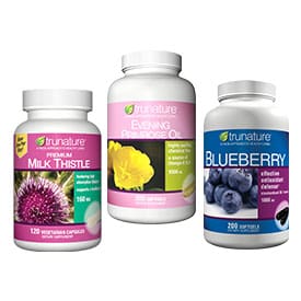 trunature Premium Milk Thistle 160 mg, trunature Evening Primrose Oil 1,000 mg or trunature Blueberry Extract 1,000 mg