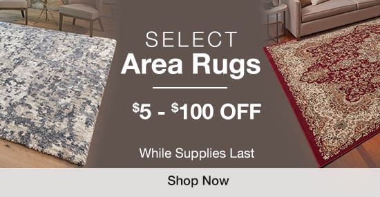 $5 - $100 OFF Select Area Rugs. While Supplies Last. Shop Now.