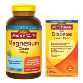 Nature Made Magnesium Citrate 250 mg, 180 Softgels OR Nature Made Diabetes Health Pack, 60 Packets