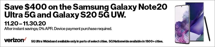 Verizon. Samsung Galaxy Note20 Ultra 5G and Galaxy S20 5G UW