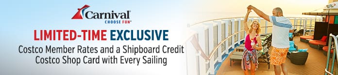 Limited-time exclusive Costco member rates and a shipboard credit. Costco shop card with every sailing