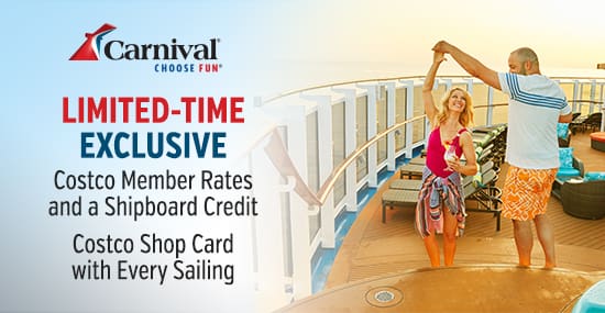 Limited-time exclusive Costco member rates and a shipboard credit. Costco shop card with every sailing
