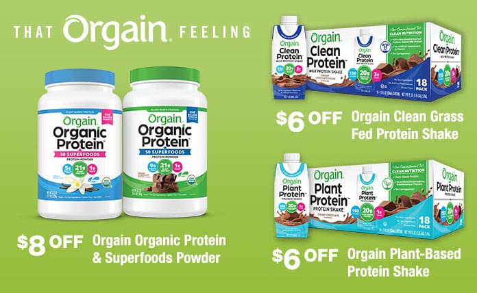 That Orgain Feeling. $8 OFF Orgain organic protein & superfood powder and $6 OFF Orgain clean Grass Fed Progein Shakes.