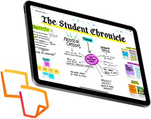 iPad showing a handwritten brainstorm on the Freeform app