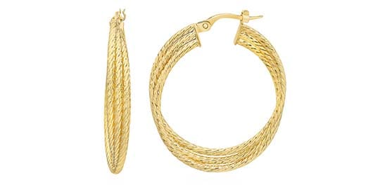 18kt Yellow Gold Textured Hoop Earrings