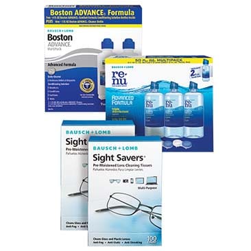 Bausch + Lomb Boston ADVANCE Conditioning Solution, renu Advanced Formula Multi-Purpose Solution or Sight Savers Lens Wipes