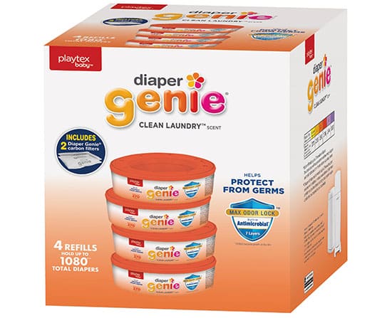 Playtex Diaper Genie Max Fresh Refill bags with a Clean Laundry Scent and Anti-Microbial, 1,080-Count, PLUS 2 carbon filters