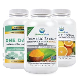 Natureʼs Lab One Daily Multivitamin, Turmeric Curcumin C3 1000 mg OR Vitamin C 1000 mg