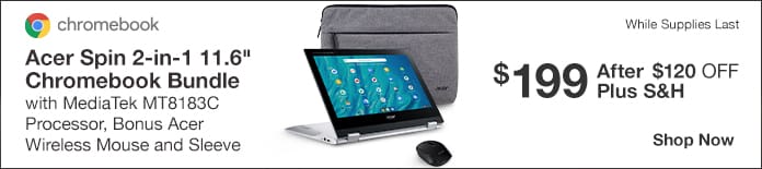 Acer Spin 2-in-1 11.6-inch Chromebook Bundle with MediaTek MT8183C Processor, Bonus Acer Wireless Mouse and Sleeve