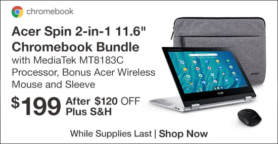 Acer Spin 2-in-1 11.6-inch Chromebook Bundle with MediaTek MT8183C Processor, Bonus Acer Wireless Mouse and Sleeve