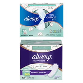 always Pure Cotton with Flexfoam Pads, Size 2, 80-Count and Always Pure Cotton Liner, 200-Count