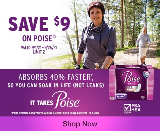 Poise Ultimate Absorbency. $9 OFF.