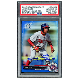 Juan Soto Autographed 2017 Bowman Draft Chrome Blue Refractor Rookie Card #BDC162 PSA 10 #122/150