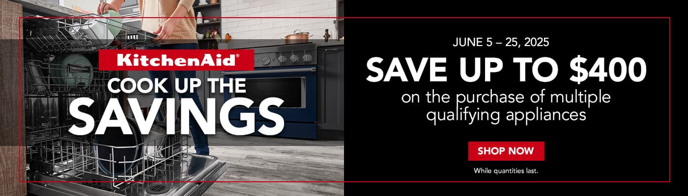 KitchenAid
Cook up the Savings
June 5 to 25, 2025
Save up to $400
on the purchase of multiple qualifying appliances
Shop Now
While quantities last