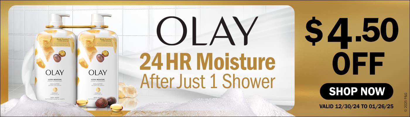 Olay Ultra Moisture Body Wash with Shea Butter, 2 x 887ml
4.50 OFF 
Valid 12/27/24 to 01/26/25 
Shop Now