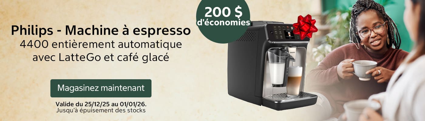 Philips - Machine à espresso 4400 entièrement automatique avec LatteGo et café glacé
200 $ d'économies
Valide du 25/12/25 au 01/01/26
Magasinez maintenant
Jusqu’à épuisement des stocks