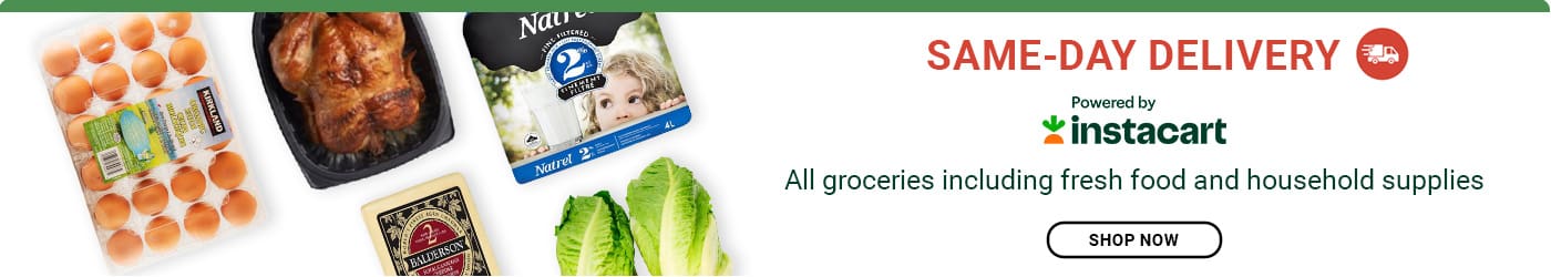Same-day Delivery. Powered by Instacart. All groceries including fresh food and household supplies. Shop Now.