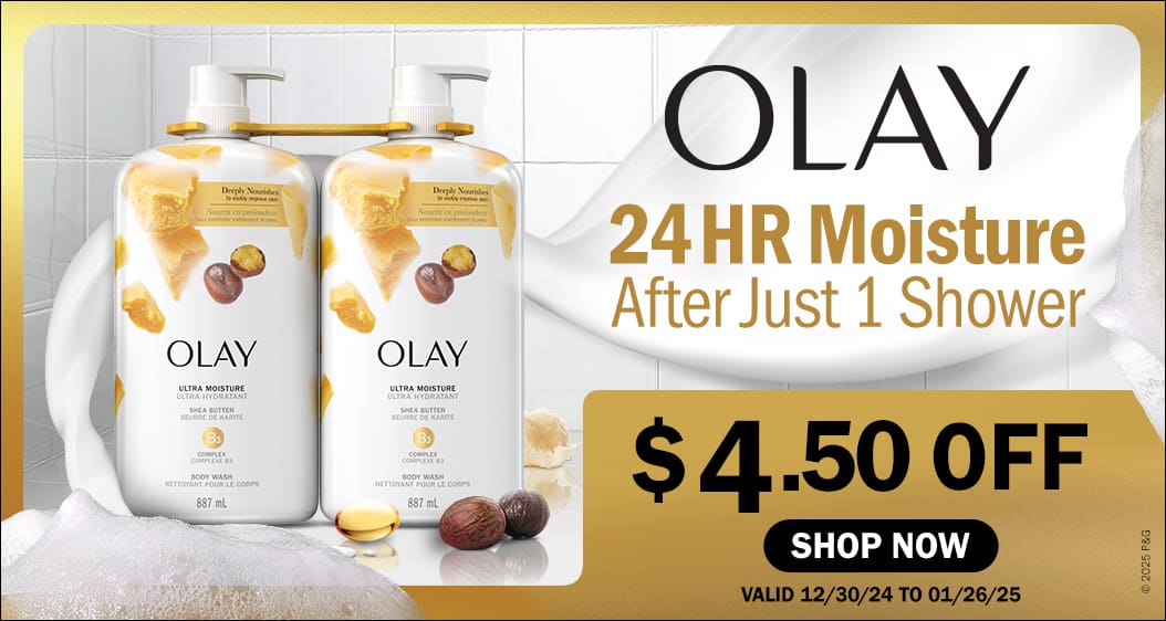 Olay Ultra Moisture Body Wash with Shea Butter, 2 x 887ml
4.50 OFF 
Valid 12/27/24 to 01/26/25 
Shop Now