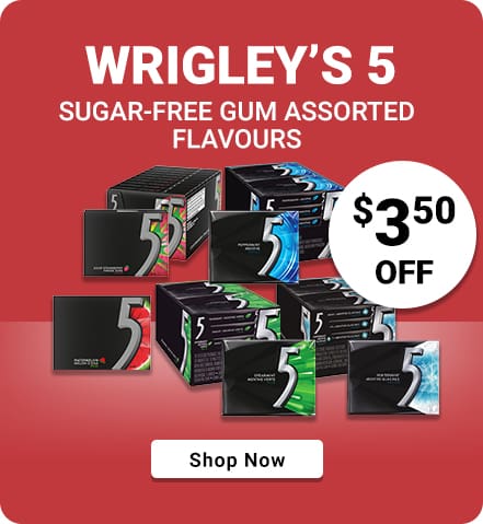 Wrigley’s 5 sugar-free gum
assorted  flavours

$3.50 OFF
Shop Now