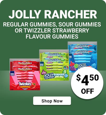 Jolly Rancher regular gummies, sour gummies or Twizzler strawberry flavour gummies
$4.50 OFF
Shop Now