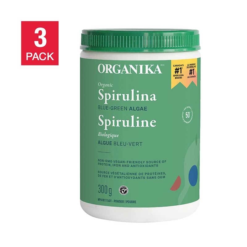 Organika Organic Spirulina Powder, 3 Bottles of 300 g