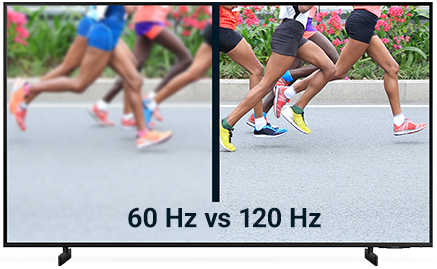 Écran de télévision avec une image floue sur le côté gauche et claire sur le côté droit.