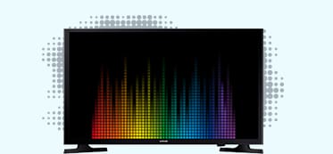 Téléviseur avec un motif coloré et abstrait.