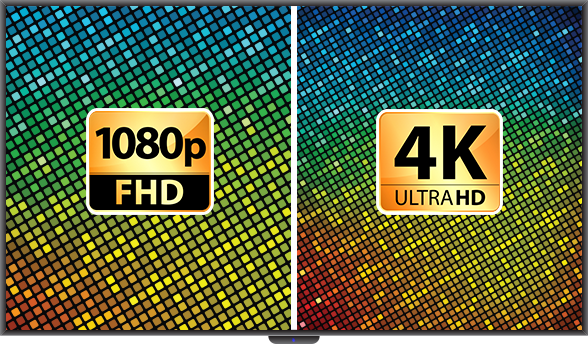 Écran de télévision montrant différents taux de résolution.