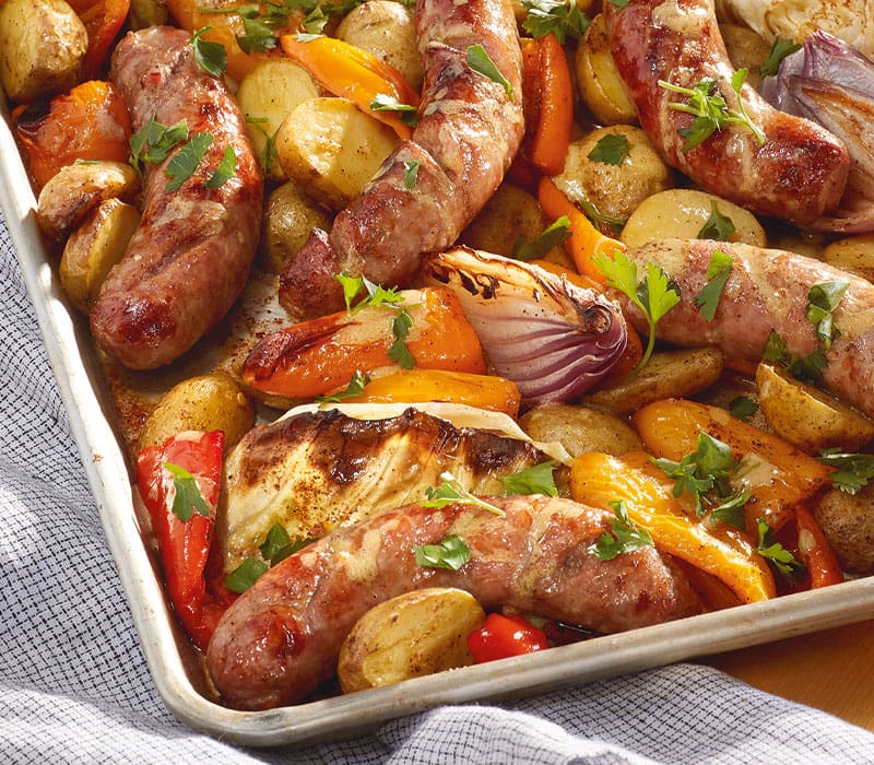 Recipe - Sheet Pan Italian Sausages with Mustard Vinaigrette | Costco