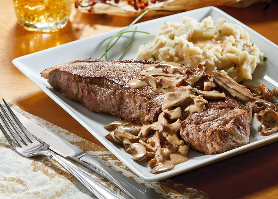 steak and mashed potatoes