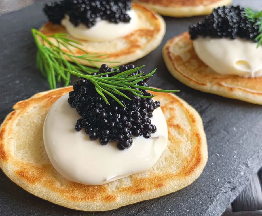 Caviar with Homemade Blini and Crème Fraîche