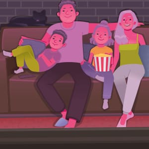 illustration of a family sitting on a couch