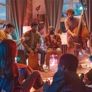 a group of people playing musical instruments