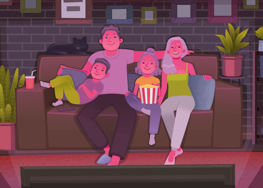 illustration of a family sitting on a couch