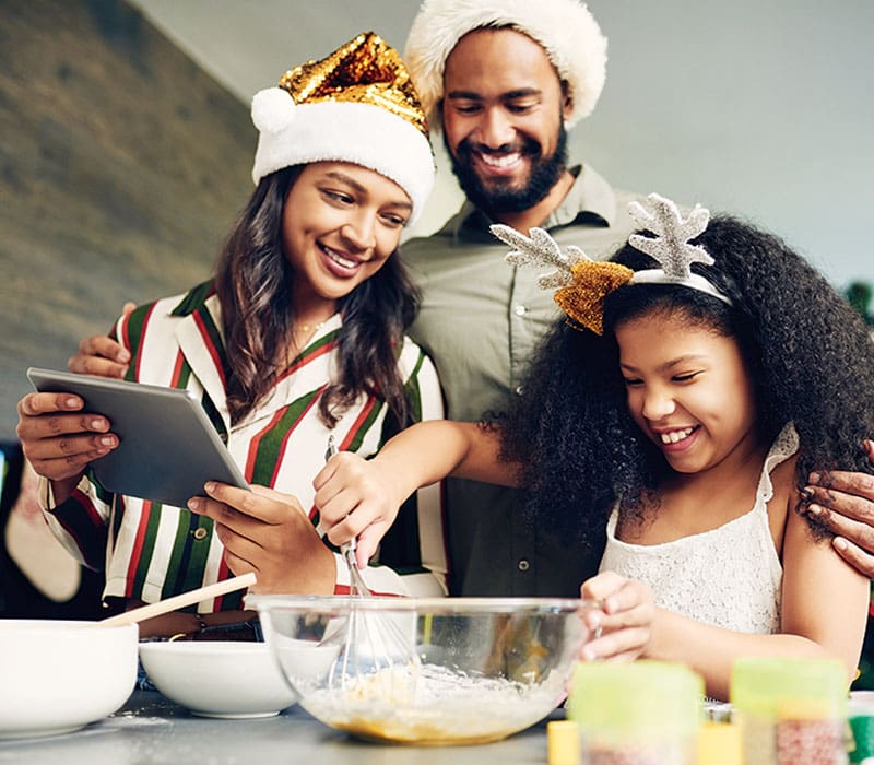 a family cooking together