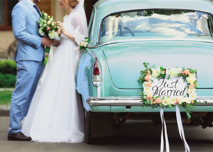 Car with a just married sign on the back