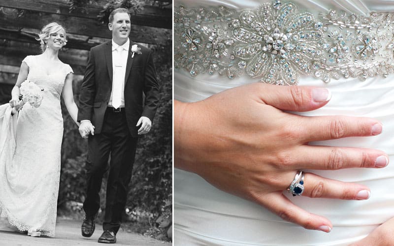 A couple in wedding attire / image of wedding ring