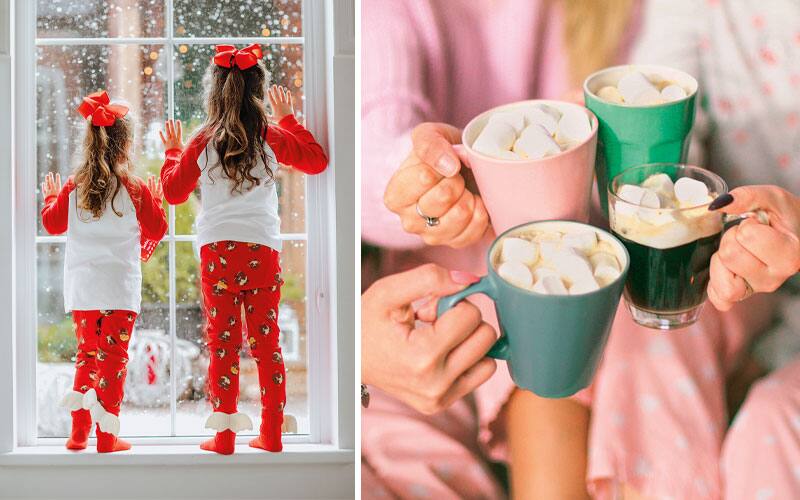 young girls looking out a window / people holding cups