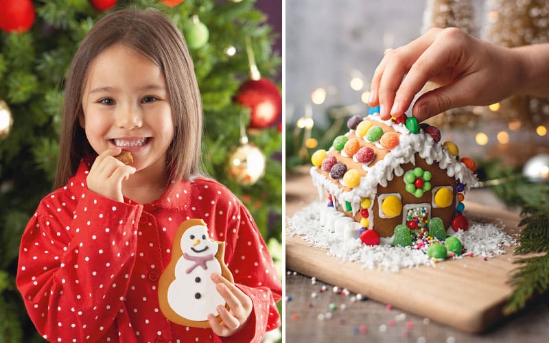 young girl eating a cookies / gingerbread house