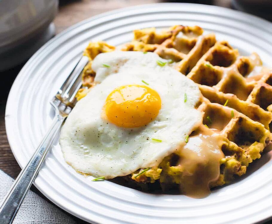 Mashed Potato and Stuffing Waffles