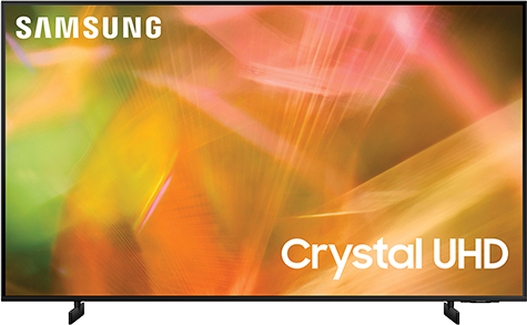 Samsung AU800D TV with abstract background.