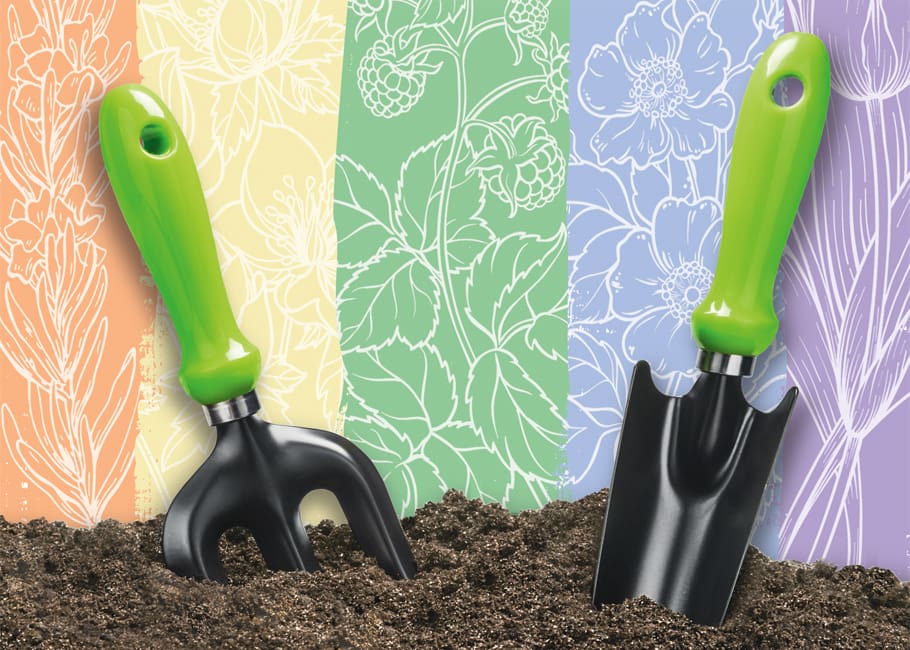 garden tools in dirt