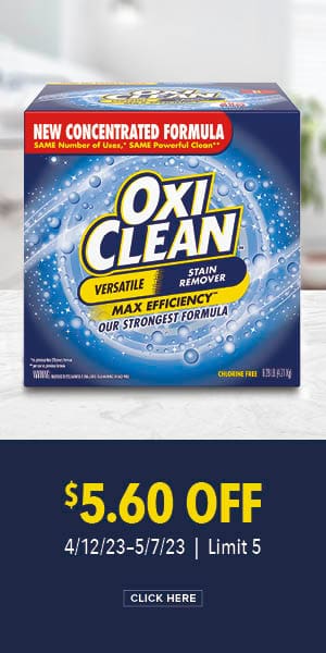 Oxiclean product image. $5.60 off. 4/12/23-5/7/23 | Limit 5. Click here