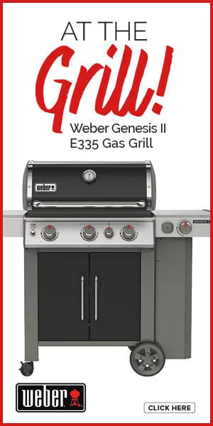 At the grill! Weber genesis II E335 gas grill. Weber logo. Click here