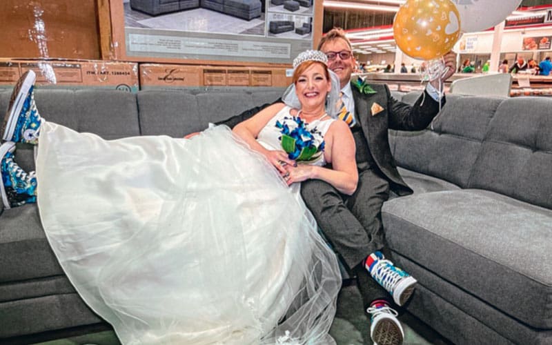 bride and groom at costco