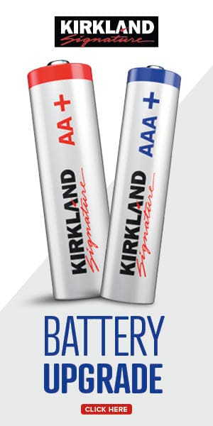 Kirkland signature logo. Kirkland signature AA and AAA batteries. Battery upgrade. Click here